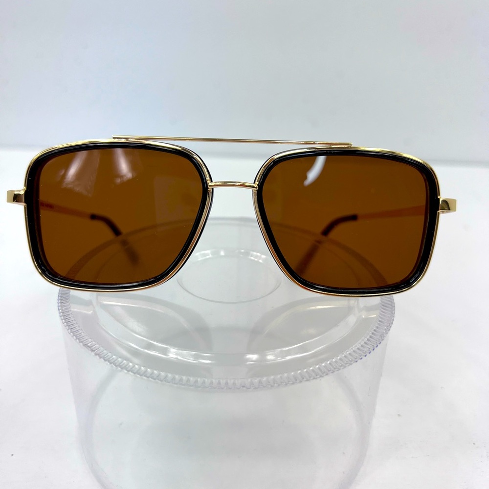 ⭐️JOHN VARVANTOS💯 UNISEX GOLD METAL  FRAME WITH BROWN LENSES SUNGLASSES *UNISEX*